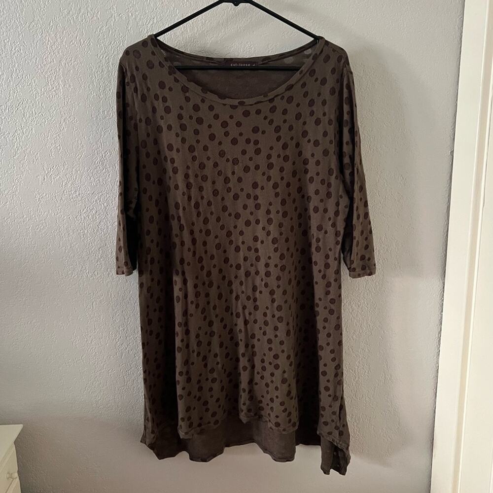 Cutloose Brown Polka Dot Spotted Tunic Top